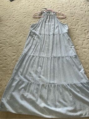 cloth & stone Light Blue Halter Tiered Maxi Dress
